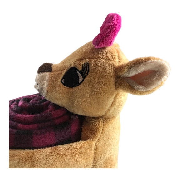 Dan Dee Toy Plush Rudolph Red Nosed Reindeer Clarice Fleece Throw Pink Checked - Picture 5 of 13